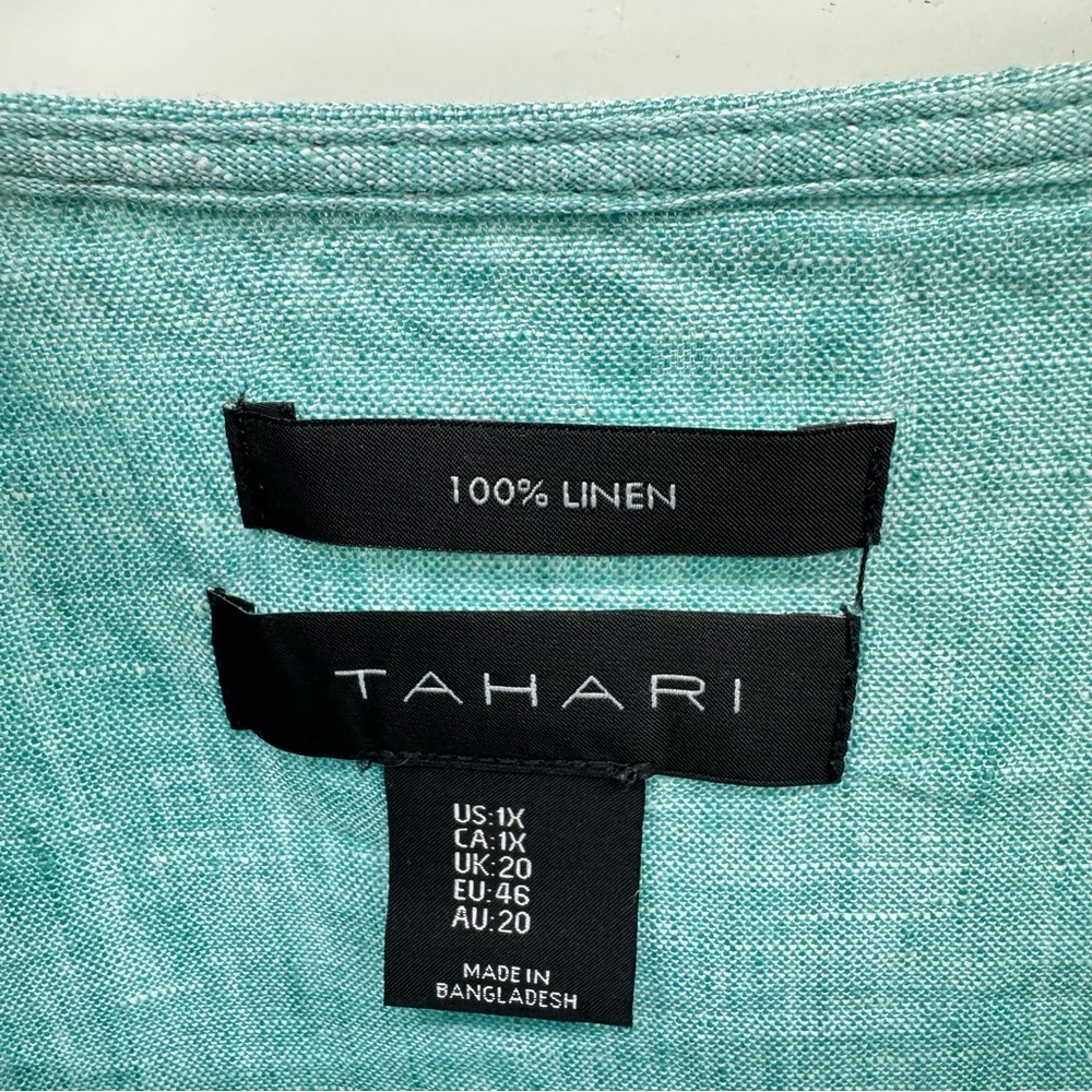 Tahari Teal Linen Button Down Top - Picture 4 of 11